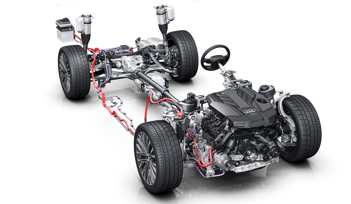 Den 48 volts teknik i Audi A8 kaldes mild hybrid. Foto: Audi