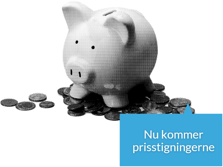 Illustration: Sparegris og teksten: 'Nu kommer prisstigningerne'