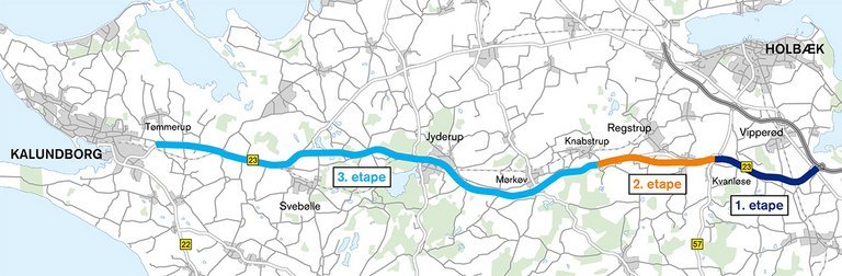De tre etaper af Kalundborgmotorvejen.