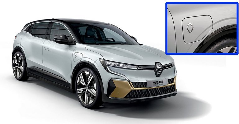 Renault Mégane Electric har ladeporten ved højre forskærm. Længere væk fra førerdøren kan man ikke komme. Det er uvist, hvorfor denne placering er valgt.