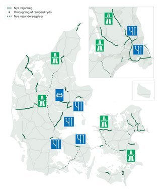 Sådan skal vejnettet forbedres frem til 2035, hvis regeringens plan gennemføres.