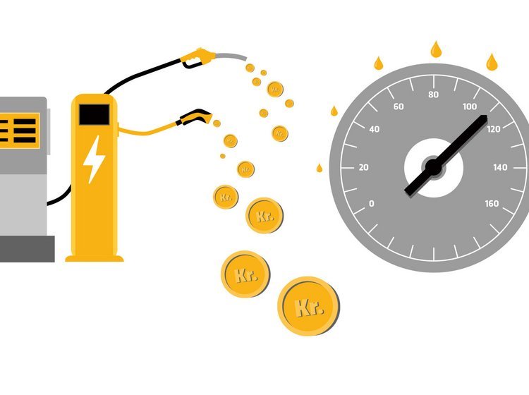 Grafik med tankstander, ladestander og et speedometer 