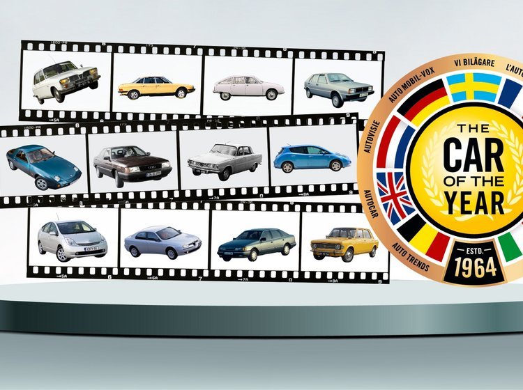Collage med 12 tidligere vindere af Car of the Year