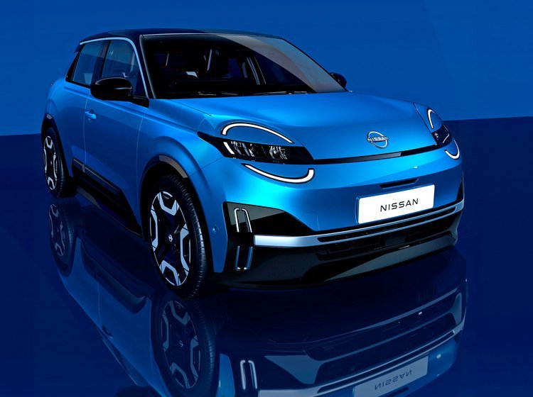 Blå Nissan Micra på blå baggrund