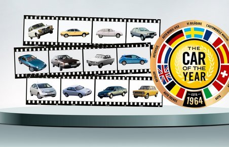 Collage med 12 tidligere vindere af Car of the Year