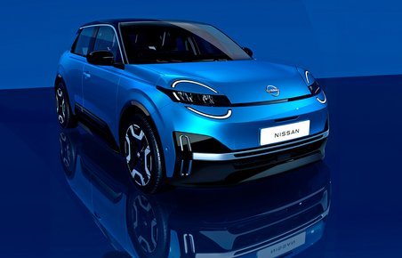 Blå Nissan Micra på blå baggrund